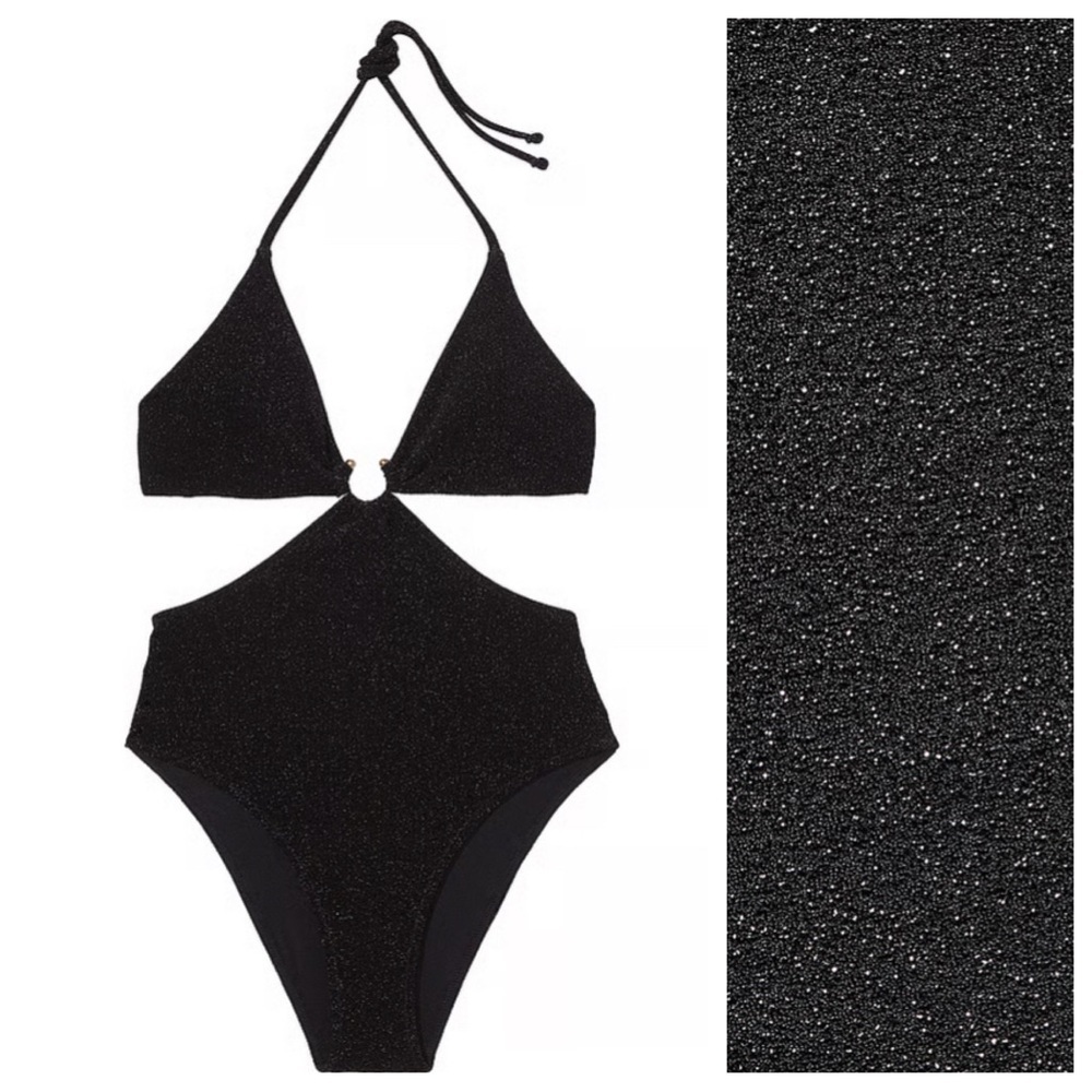 New! Victoria's Secret shimmer monokini one piece swimsuit black 3552